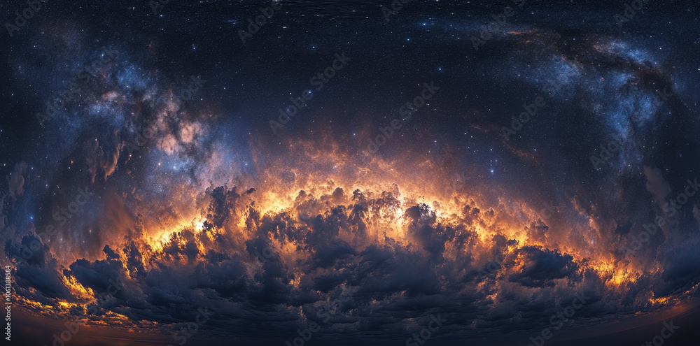 Colorful Starry Sky with Milky Way and Vibrant Clouds, Captured in Night View Long Exposure Photography Colorful Starry Sky with Milky Way and Vibrant Clouds, Captured in Night View Long Exposure Photography