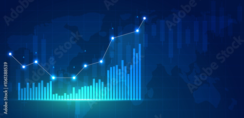 Financial graph with moving up Trading blue background. Abstract chart business vector