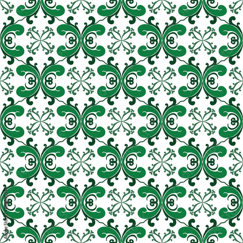 Green Aztec Bohemian Damask with Tribal Geometric Patterns in Seamless Design