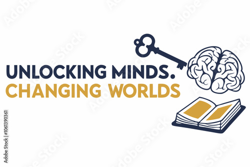 A T-shirt design on International education day unlocking Minds, Changing Worlds – A design featuring a key entering a book or a brain, representing education as the key 