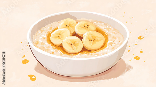 bowl of oatmeal topped with sliced bananas and honey, perfect for breakfast