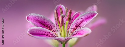 Close-up view of a delicate pink flower on a soft pastel background. photo