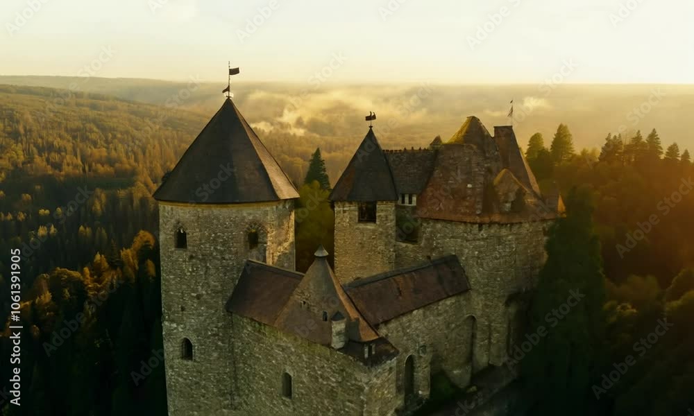 Tale Old castle on top of the mountain in the middle of the forest. Surviving traces of the old world. Generative AI Tale Old castle on top of the mountain in the middle of the forest. Surviving traces of the old world. Generative AI