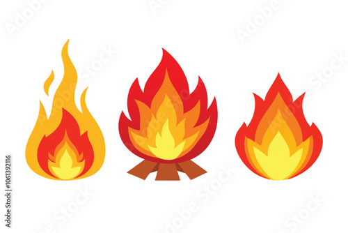 Fire set isolated flat vector illustration on white background.