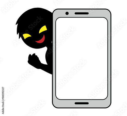 悪人イメージの人物とスマホの素材