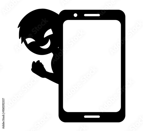 悪人イメージの人物とスマホの素材