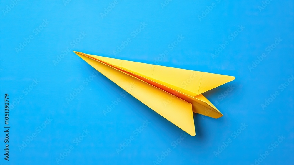 Yellow Paper Airplane on Blue Background Yellow Paper Airplane on Blue Background