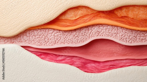 Visualization of a crosssection of the intestines, showing the layers of tissue and muscle, Crosssection of intestines, Anatomical and precise