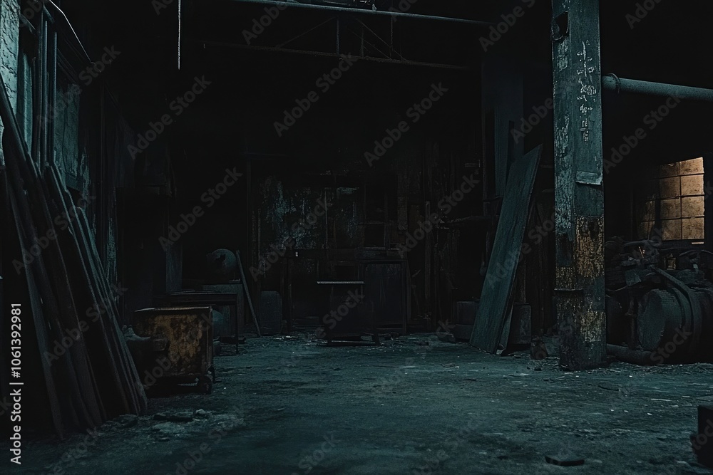 Dark and abandoned industrial building with grunge and dust. Dark and abandoned industrial building with grunge and dust.