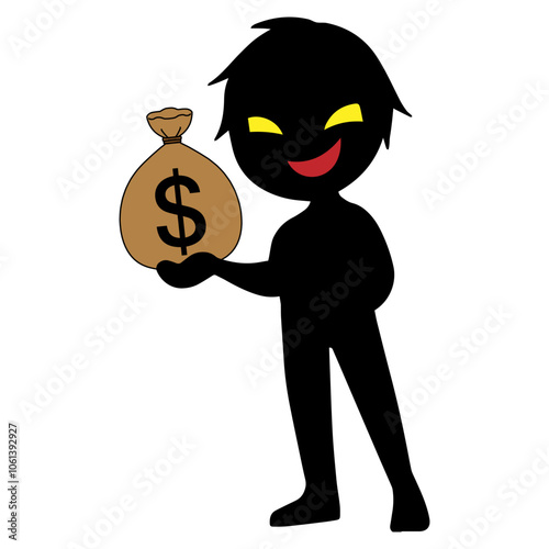 怪しいお金と黒色のシルエットの悪人イメージの素材