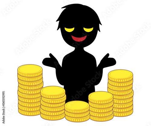 怪しいお金と黒色のシルエットの悪人イメージの素材