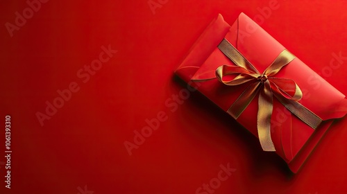 Festive Red Gift Wrapped with a Gold Bow