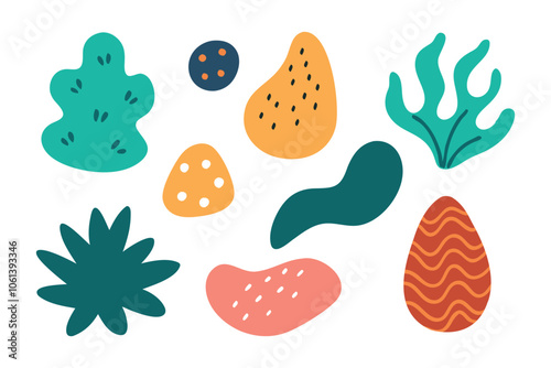 Naive elements with noisy texture. Hand drawn nature creative figure vector set flat vector illustration on white background.