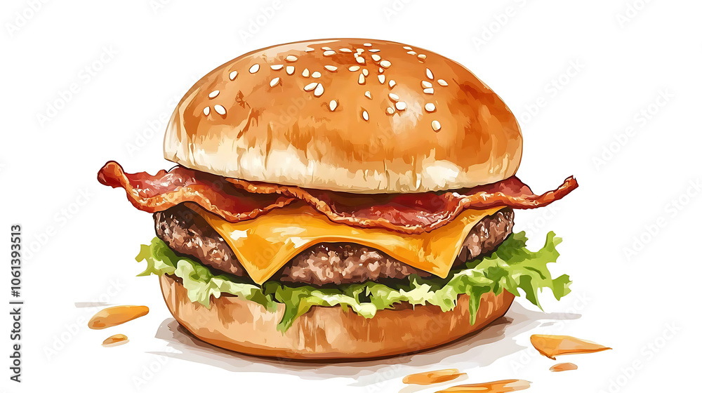 Gourmet burger with melted cheese and crispy bacon, delicious treat! Gourmet burger with melted cheese and crispy bacon, delicious treat!