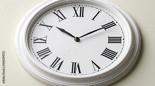 Classic Wall Clock with Roman Numerals on White Background