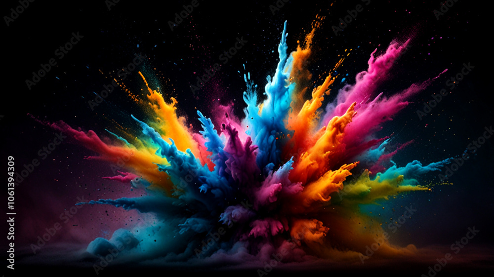 Abstract Vivid colorful Powder Explosion Art with Rainbow of Colors Exploding with Excitement. Cascade of Colors in a Freeze Moment with Artistic Explosion Abstract Vivid colorful Powder Explosion Art with Rainbow of Colors Exploding with Excitement. Cascade of Colors in a Freeze Moment with Artistic Explosion