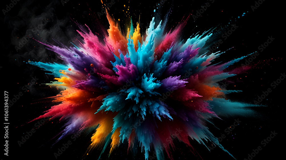 Abstract Vivid colorful Powder Explosion Art with Rainbow of Colors Exploding with Excitement. Cascade of Colors in a Freeze Moment with Artistic Explosion Abstract Vivid colorful Powder Explosion Art with Rainbow of Colors Exploding with Excitement. Cascade of Colors in a Freeze Moment with Artistic Explosion