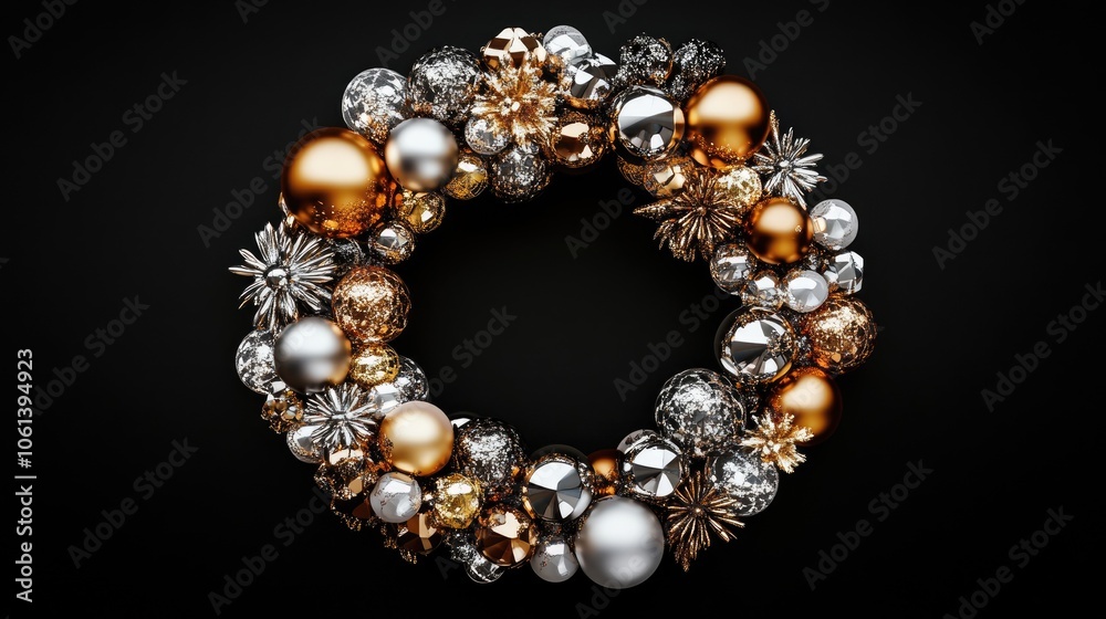 Elegant Christmas Wreath with Ornaments and Decorations