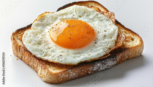 A perfectly fried egg sits atop a slice of toasted bread, garnished with pepper, showcasing a simple yet appetizing breakfast option.