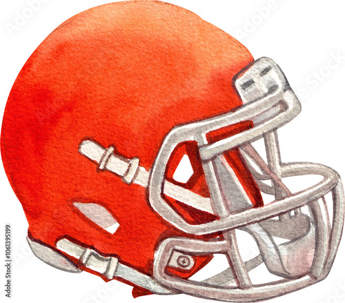 Red Football Helmet, hand-drawn watercolor painting illustration