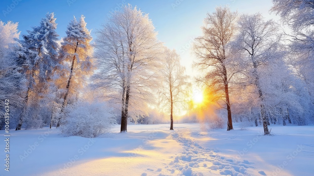Serene Winter Landscape with Snow and Sunlight Serene Winter Landscape with Snow and Sunlight