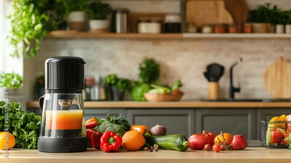 Fresh Produce and Kitchen Appliance in Rustic Kitchen Fresh Produce and Kitchen Appliance in Rustic Kitchen