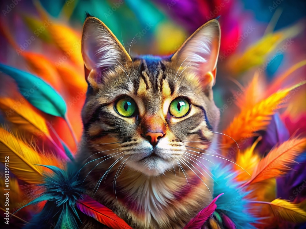 Enchanting Portrait of a Cat Surrounded by Feathers - Whimsical Feline Photography, Cat Lovers, Pet Portraits, Soft Textures, Playful Atmosphere, Animal Art, Adorable Cats Enchanting Portrait of a Cat Surrounded by Feathers - Whimsical Feline Photography, Cat Lovers, Pet Portraits, Soft Textures, Playful Atmosphere, Animal Art, Adorable Cats