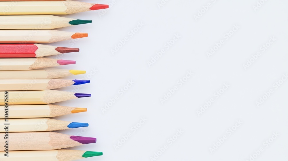 Colorful pencils arranged on a clean background Colorful pencils arranged on a clean background