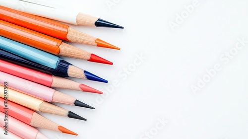 Colorful Pencils Arranged on White Background