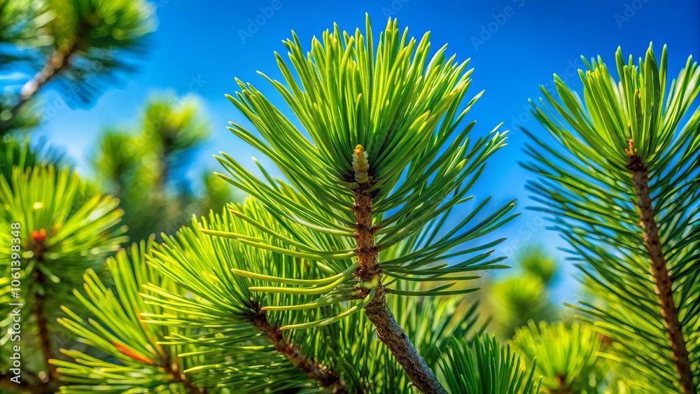 Lush Green Pine Tree Branches Against a Clear Blue Sky - Nature's Tranquility on Earth Day - Macro Photography of Pine Needles and Sky Lush Green Pine Tree Branches Against a Clear Blue Sky - Nature's Tranquility on Earth Day - Macro Photography of Pine Needles and Sky
