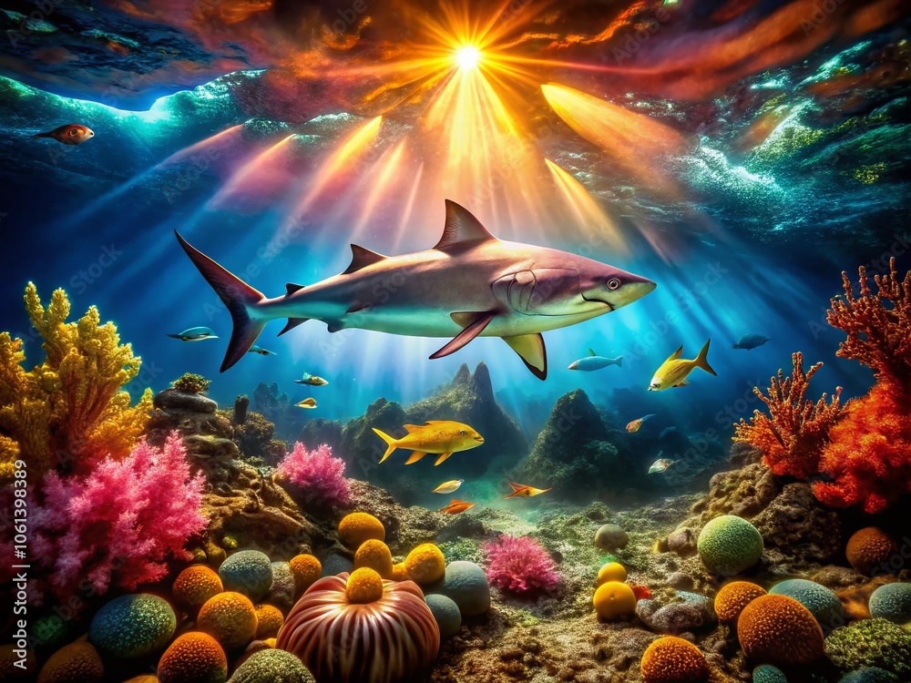 Fototapeta premium Enigmatic Shark Hound: A Surreal Long Exposure Adventure of Oceanic Beauty and Mystique