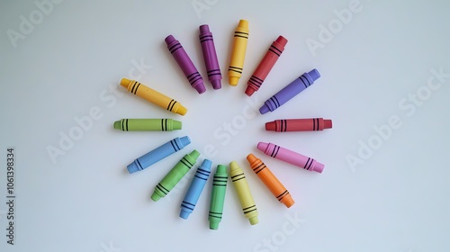 Colorful Crayons Arranged in a Circular Pattern