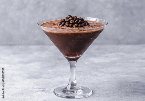 Creamy chocolate mousse dessert with coffee beans photo