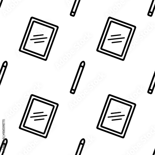 Cartoon doodle tablet and stylus pen seamless pattern.