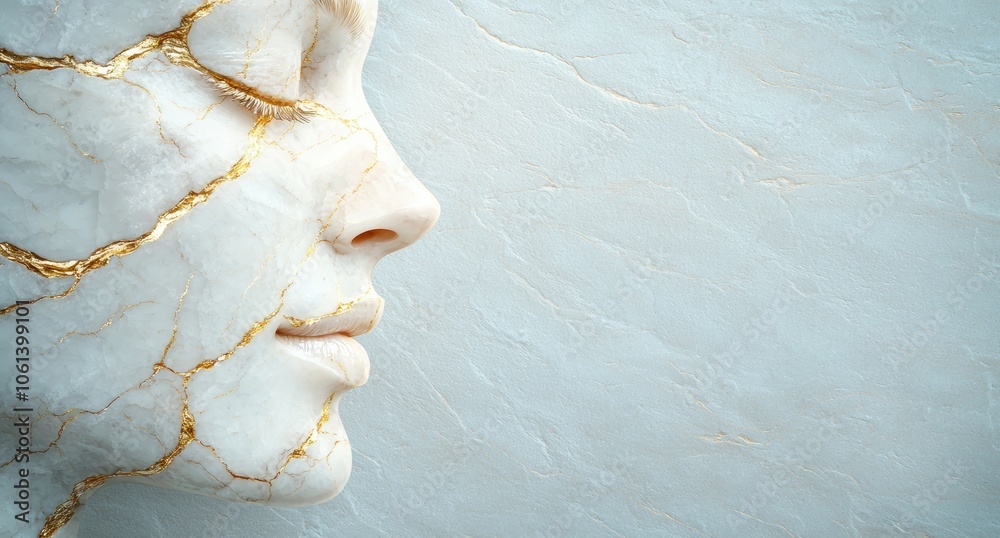 Obraz premium abstract marble face profile with golden cracks