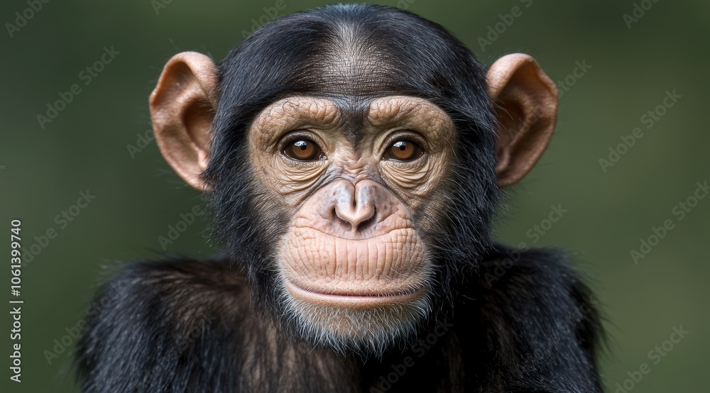Close-up portrait of a chimpanzee with a thoughtful expression Close-up portrait of a chimpanzee with a thoughtful expression