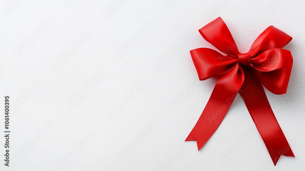 Red Satin Ribbon Bow on White Background Holiday Gift Wrap Decoration Red Satin Ribbon Bow on White Background Holiday Gift Wrap Decoration