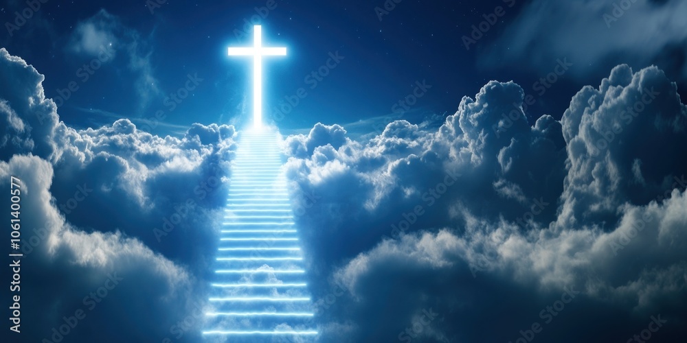 Fototapeta premium Heavenly stairs lead to cross