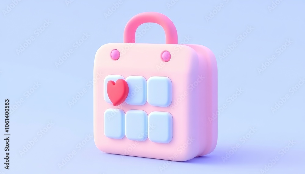 3D illustration of a pink calendar with a heart on a light blue background. 3D illustration of a pink calendar with a heart on a light blue background.