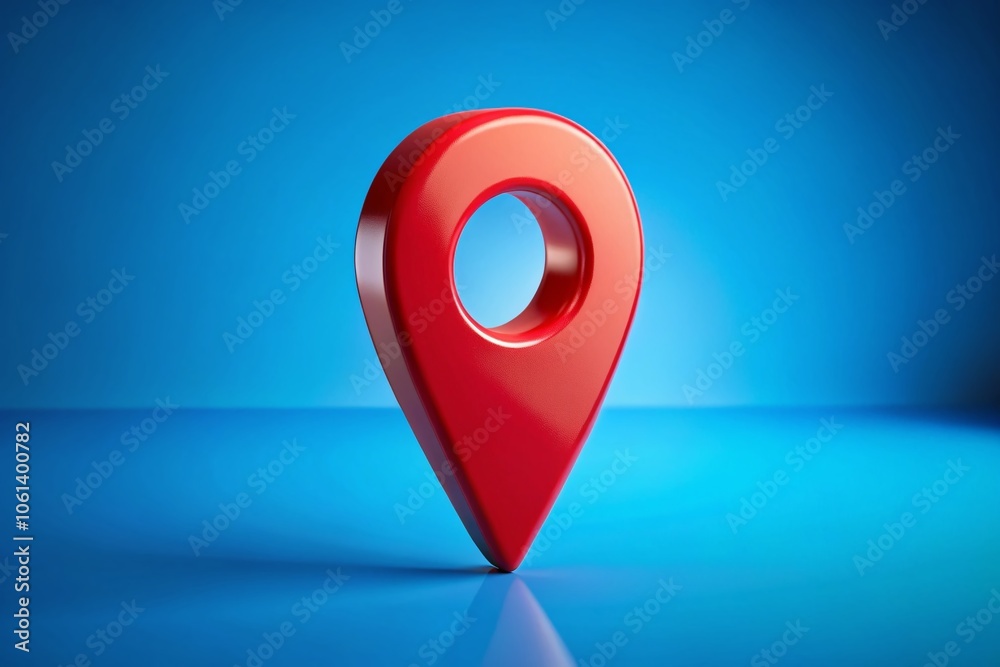 Eye-Catching Aerial View of a Red Location Pin on a Vibrant Blue Background for Mapping and Navigation Concepts Eye-Catching Aerial View of a Red Location Pin on a Vibrant Blue Background for Mapping and Navigation Concepts