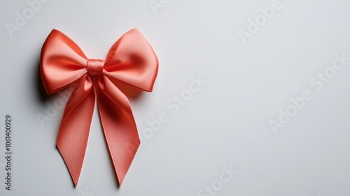 Coral Satin Ribbon Bow on White Background Gift Wrapping Decoration Celebration