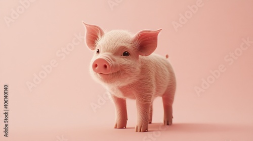 Cute Piglet Standing on Pink Background