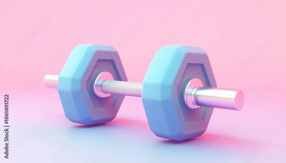 A blue dumbbell on a pink background, a minimal 3D design. A blue dumbbell on a pink background, a minimal 3D design.