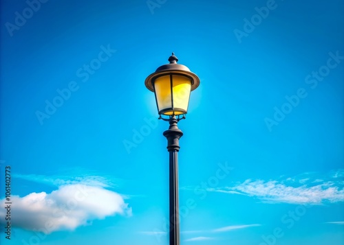 Minimalistic Street Lamp Post Against a Bright Blue Sky - Modern Urban Aesthetics, Nature, Architecture, Design, Tranquility, Simplicity, Scenic Beauty, Contemporary Art