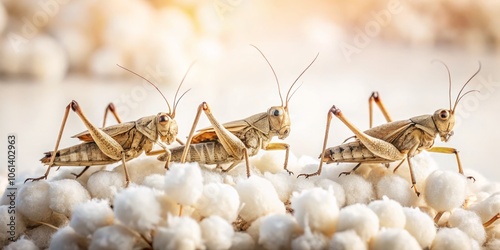 Minimalist Photography of Cotton Locust Nymphs: Elegant Orthoptera Insects in Natural Habitat