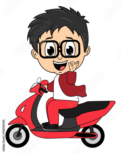 cartoon boy ride motorcycle