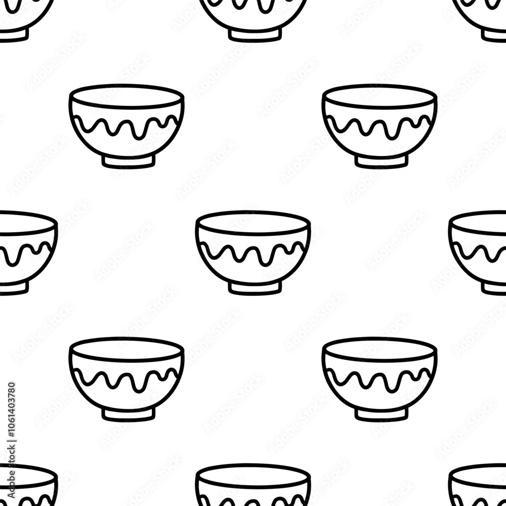 Fototapeta premium Cartoon doodle bowl seamless pattern.