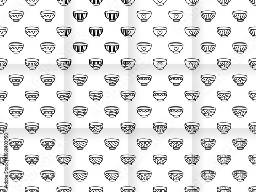 Collection of Cartoon doodle bowl seamless pattern.