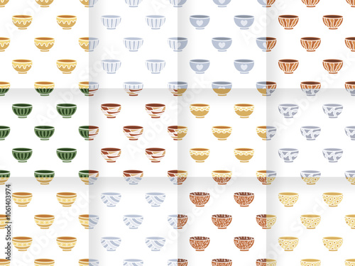 Collection of Cartoon bowl with beautiful pattern, seamless pattern.