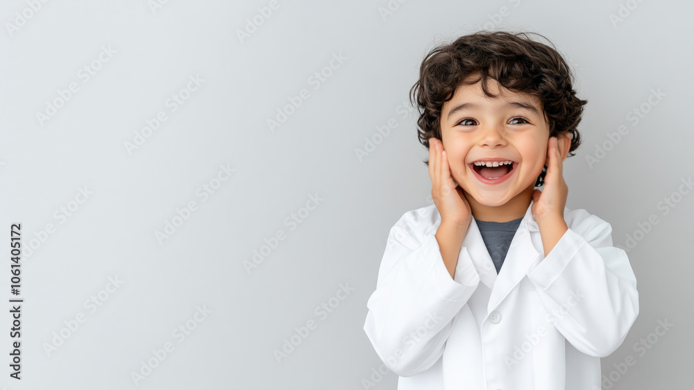 Canadian little boy smiling excited wearing doctor lab coat image ideals Canadian little boy smiling excited wearing doctor lab coat image ideals